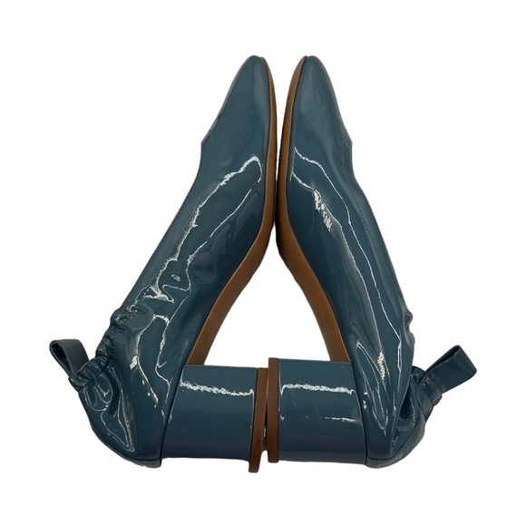 Everlane Patent Blue Green Closed Square Toe Block Heels Size 8 1/2 Women's - Picture 6 of 9